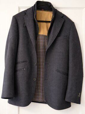 Kroon Men's Charcoal Blazer Sport Coat Textured Lined Jacket Classic